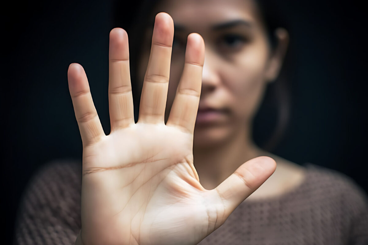 The Woman Raised Her Hand To Express Her Refusal, No Face, Close