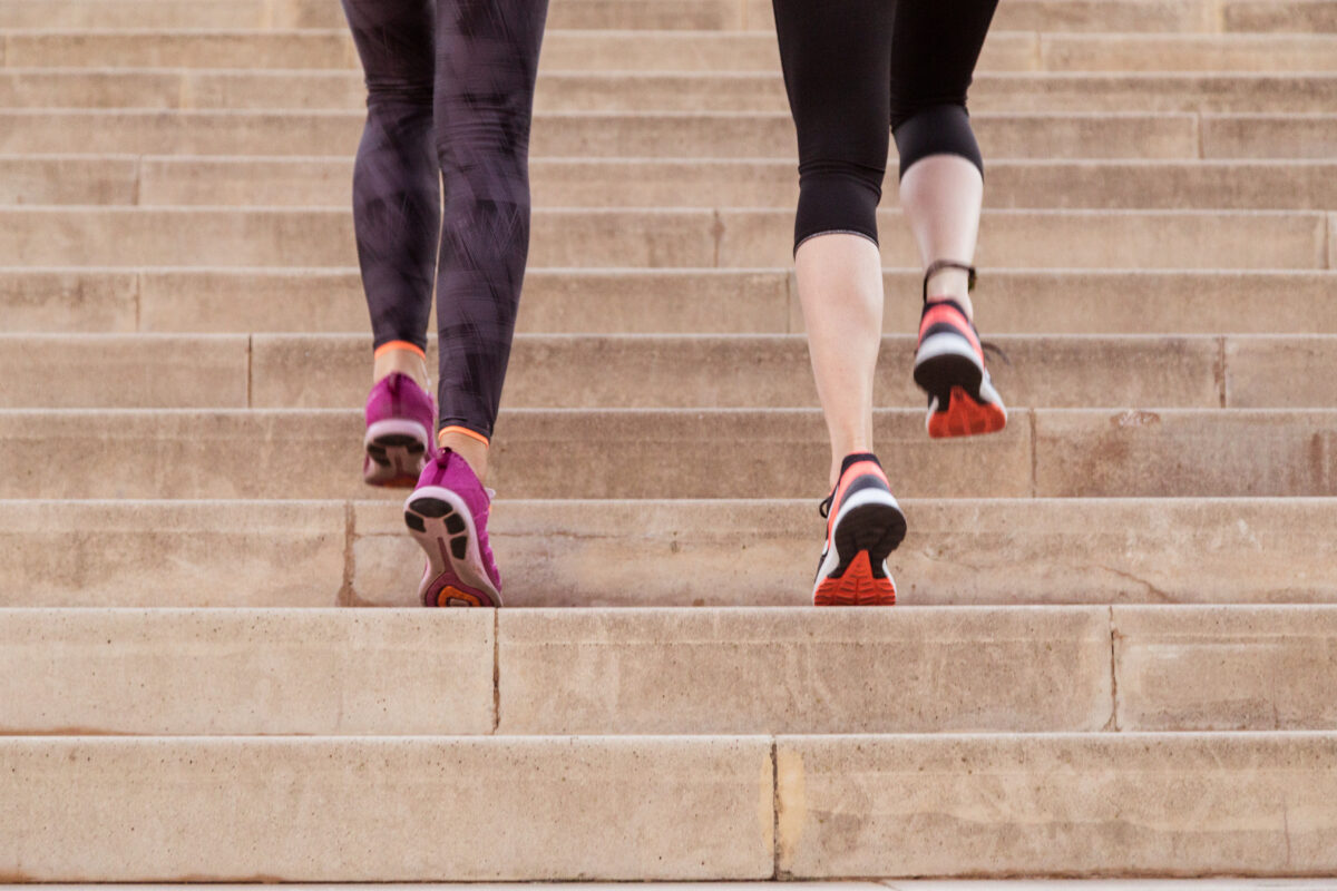 Rear View Healthy Women Climbing Stairs